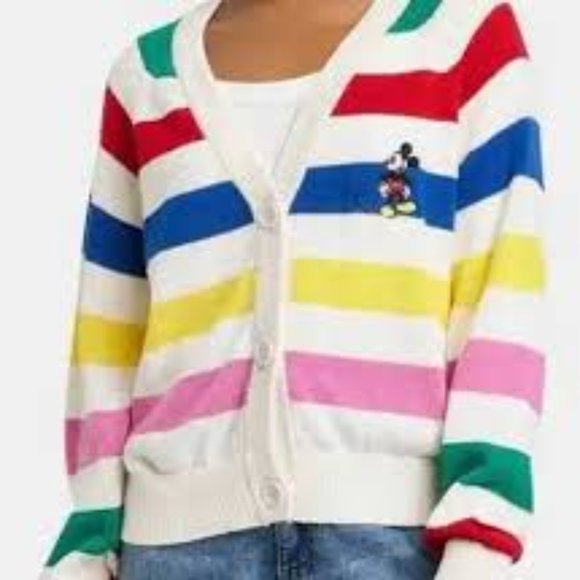 Disney 100 Striped Mickey Mouse Cardigan Sweater NWT Retro Re-Imagined Unisex - Picture 3 of 4